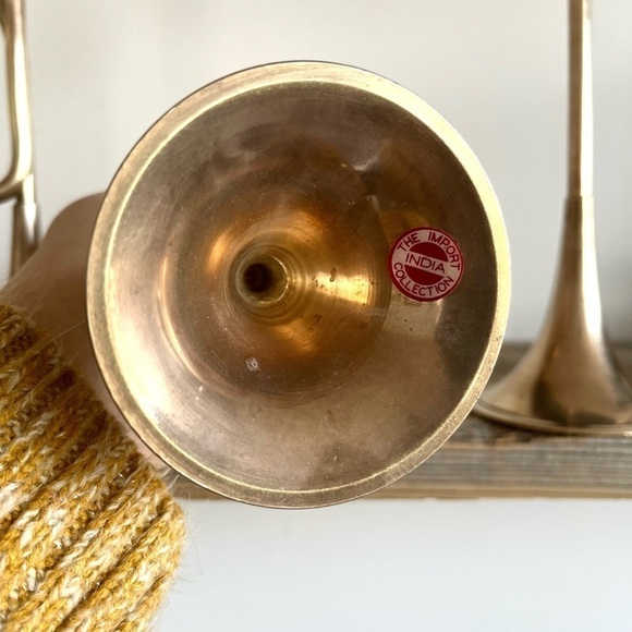 Bugle style brass candlestick trumpet horn set of 3 - Picture 2 of 7